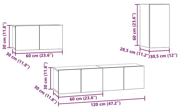 TV szekrény garnitúra 4 pcs Musta tammi 30.5 x 30 x 60 cm