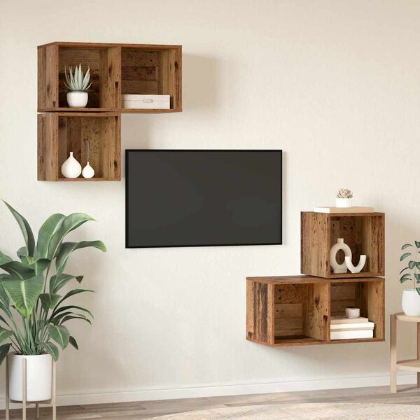 TV szekrény garnitúra Falra szerelhető 4 pcs Öreg fa Faanyag