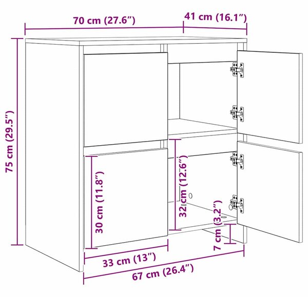 Oldalszekrények 2 pcs kézműves tölgy 70 x 41 x 75 cm Faanyag