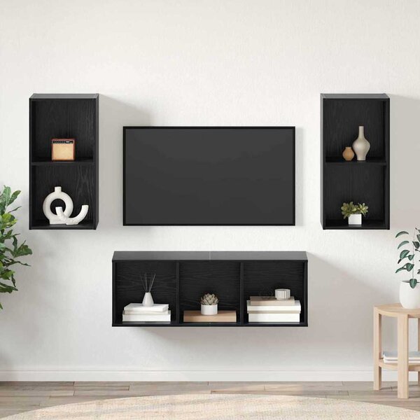 TV szekrény garnitúra 3 pcs Fekete tölgy Faanyag