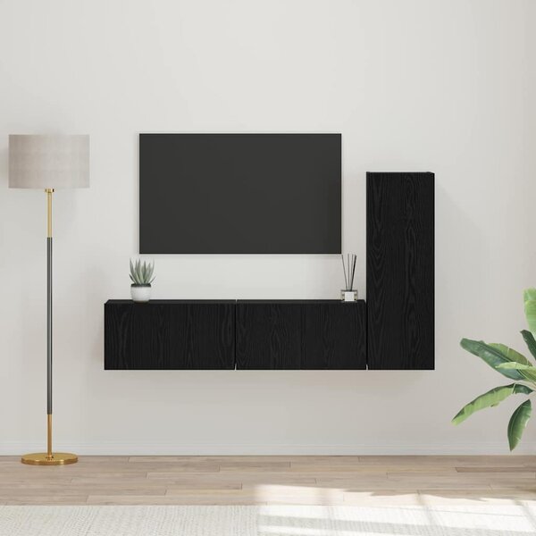 TV szekrény garnitúra 3 pcs Fekete tölgy Faanyag