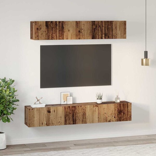 TV szekrény garnitúra Falra szerelhető 5 pcs Öreg fa Faanyag