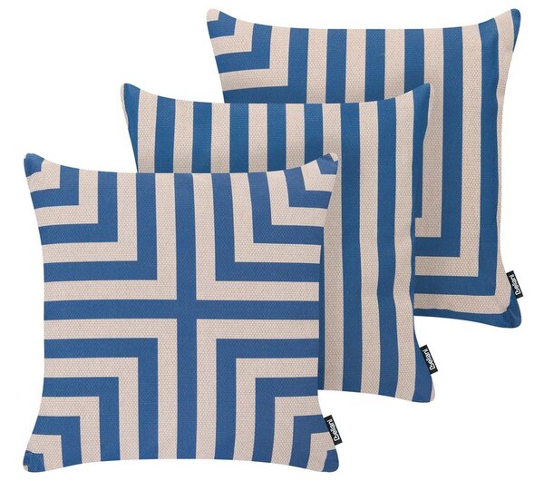 3 kültéri párna készlet APIOS Geometrikus mintás 45 x 45 cm Bézs/kék