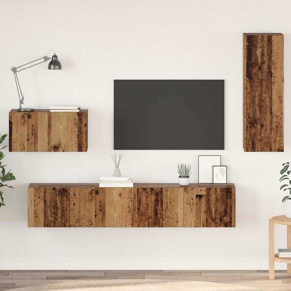 Fali TV Szekrény Falra szerelhető 4 pcs Öreg fa Faanyag