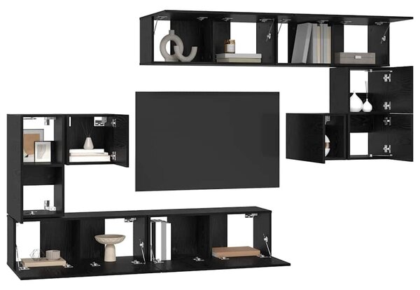 TV egységek Falra szerelhető 4 pcs Fekete tölgy Faanyag