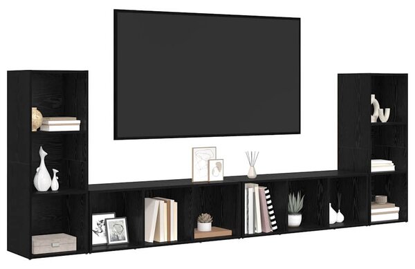 TV szekrény 4 pcs Musta tammi 37 x 35 x 107.5 cm Műanyag Fa