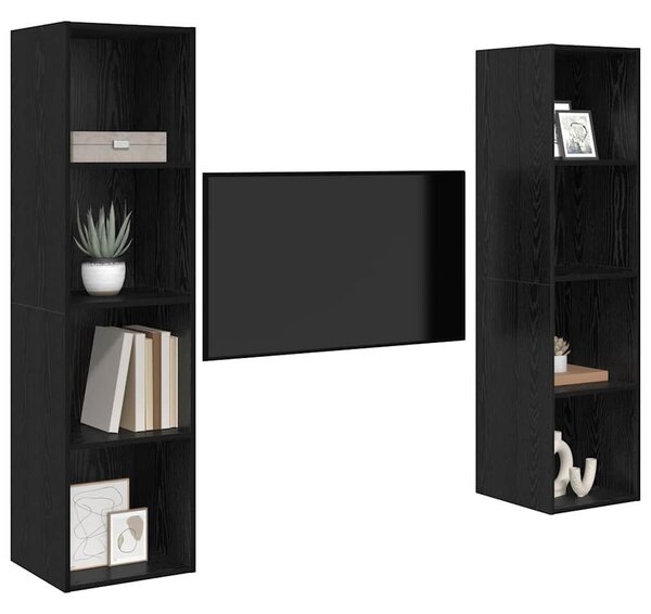 TV szekrény 2 pcs Fekete 37 x 37 x 142.5 cm Faanyag