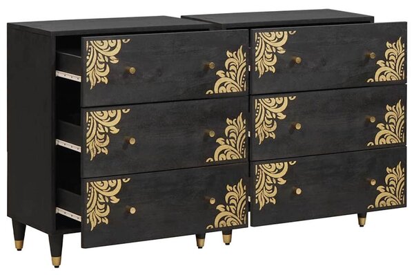 Széf fiókkal 2 pcs Fekete 60 x 33 x 75 cm Tömör Mangófát