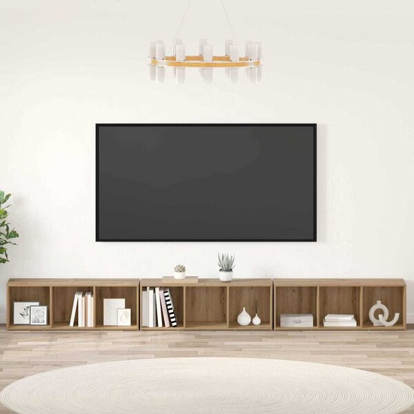 TV szekrény 3 pcs kézműves tölgy 37 x 35 x 107.5 cm Műanyag Fa