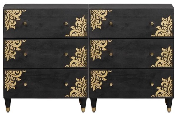 Széf fiókkal 2 pcs Fekete 60 x 33 x 75 cm Tömör Mangófát