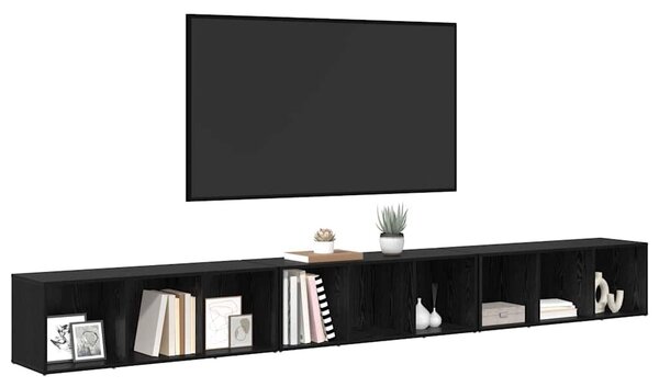 TV szekrény 3 pcs Musta tammi 37 x 35 x 107.5 cm Műanyag Fa
