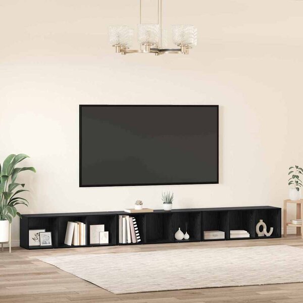 TV szekrény 3 pcs Musta tammi 37 x 35 x 107.5 cm Műanyag Fa