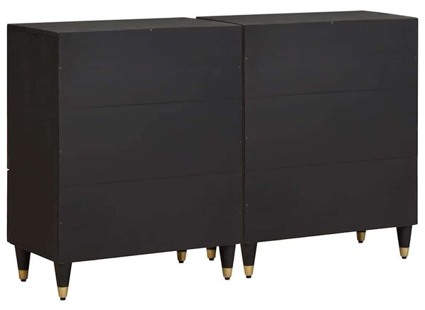 Széf fiókkal 2 pcs Fekete 60 x 33 x 75 cm Tömör Mangófát
