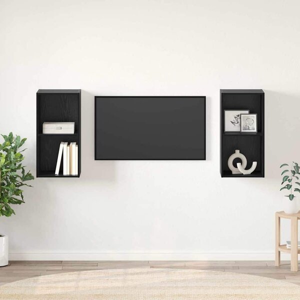 Fali TV Szekrény 2 pcs Fekete tölgy 37 x 37 x 72 cm Faanyag