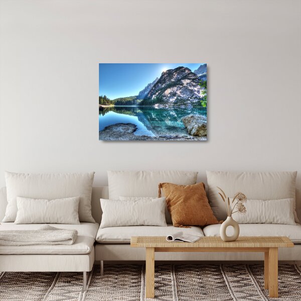 Egy alpesi tó képe (üvegen) (70x50 cm)