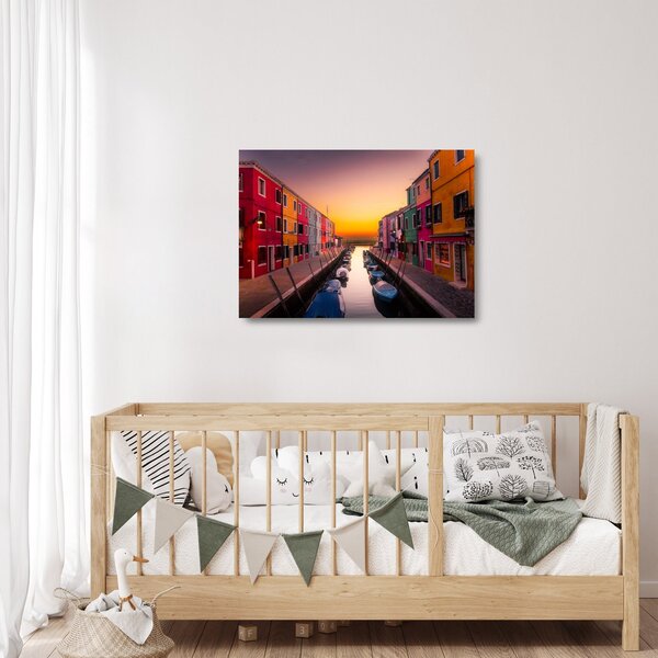 Kép - Naplemente, Burano sziget, Velence, Olaszország (üvegen) (70x50 cm)