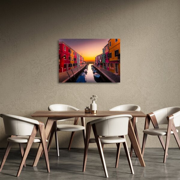 Kép - Naplemente, Burano sziget, Velence, Olaszország (üvegen) (70x50 cm)