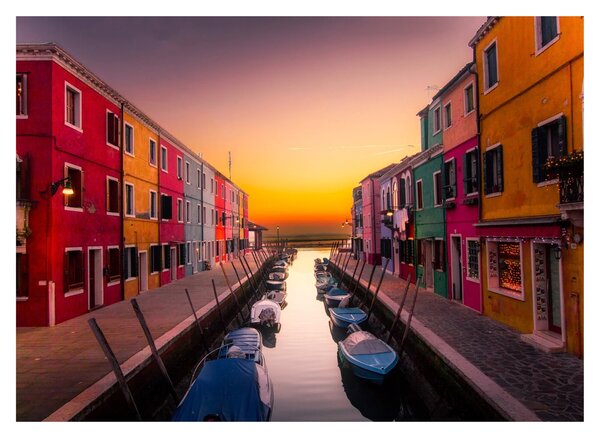 Kép - Naplemente, Burano sziget, Velence, Olaszország (üvegen) (70x50 cm)