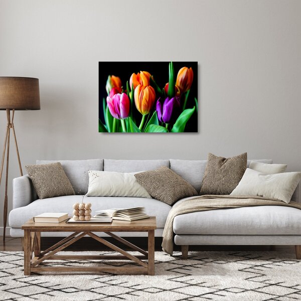 Tulipánok képe fekete alapon (üvegen) (70x50 cm)