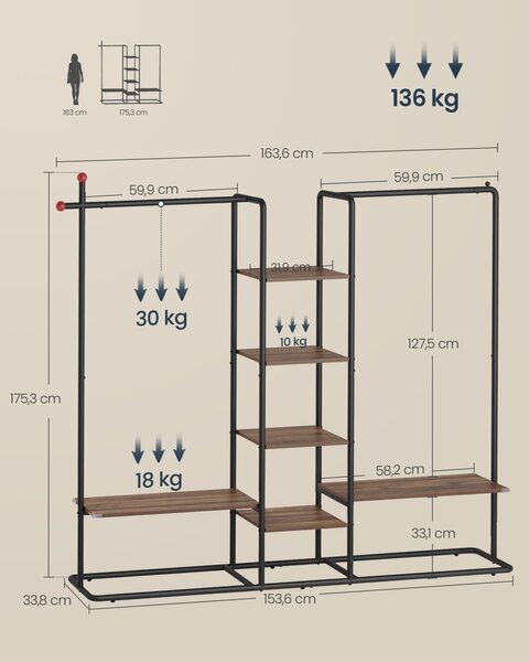 Fogas, Songmics Home, natúr, 33.8x163.6x175.3 cm