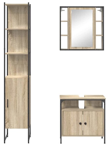 Fürdőszoba bútor szett 3 pcs sonoma tölgy 33 x 33 x 185.5 cm