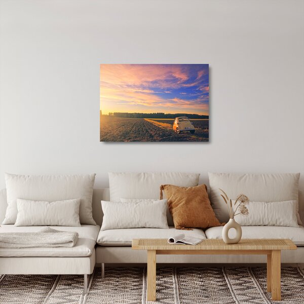 Egy sárga autó képe a mezőn (üvegen) (70x50 cm)