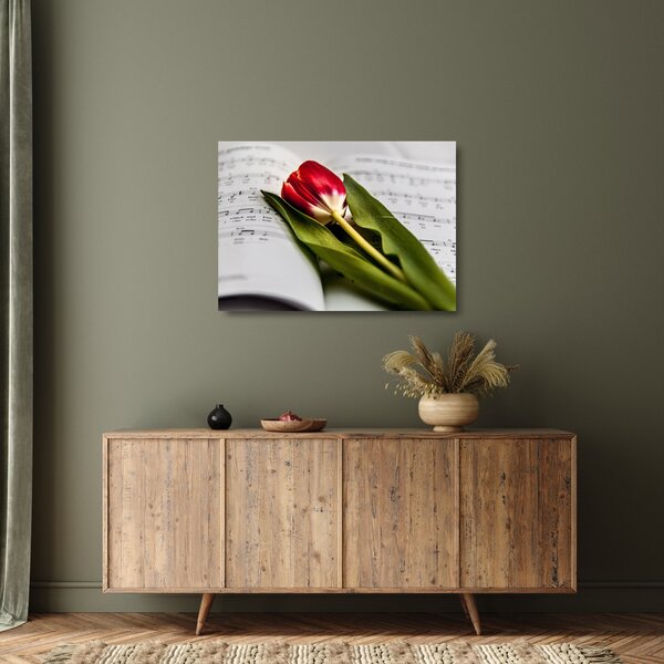 Egy vörös tulipán képe (üvegen) (70x50 cm)