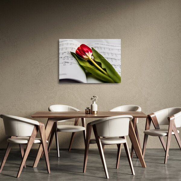 Egy vörös tulipán képe (üvegen) (70x50 cm)