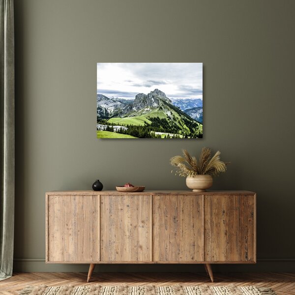 Kép - hegycsúcsok (üvegen) (70x50 cm)