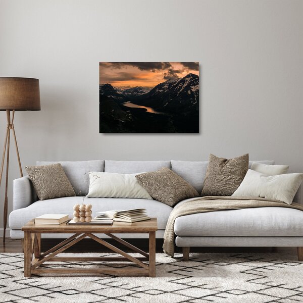 Egy tó képe a hegyek között (üvegen) (70x50 cm)