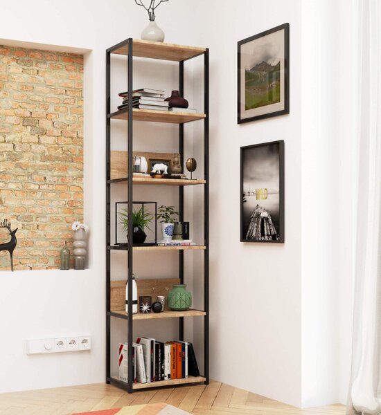 AKORD Loft Sonoma Polcos Fém Állvány Fekete/Tölgy 192 cm
