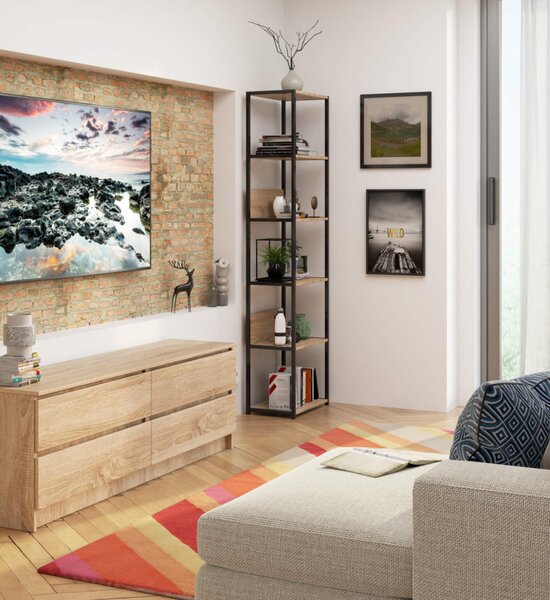 AKORD Loft Sonoma Polcos Fém Állvány Fekete/Tölgy 192 cm