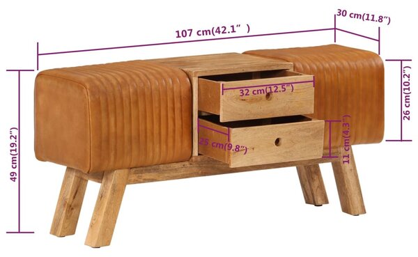 Barna valódi kecskebőr és tömör mangófa bokpad 107 cm