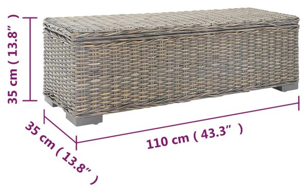 Szürke natúr kubu rattan és tömör mahagóni fa tárolódoboz 110 cm