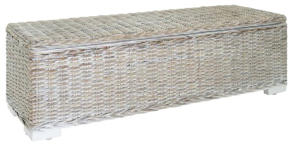 Fehér natúr kubu rattan és tömör mahagóni fa tárolódoboz 110 cm