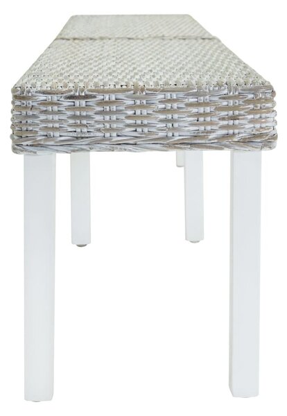 Fehér natúr kubu rattan és tömör mahagóni fa pad 160 x 35 x 45 cm