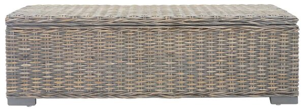 Szürke natúr kubu rattan és tömör mahagóni fa tárolódoboz 110 cm