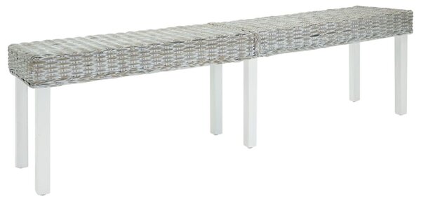 Fehér natúr kubu rattan és tömör mahagóni fa pad 160 x 35 x 45 cm