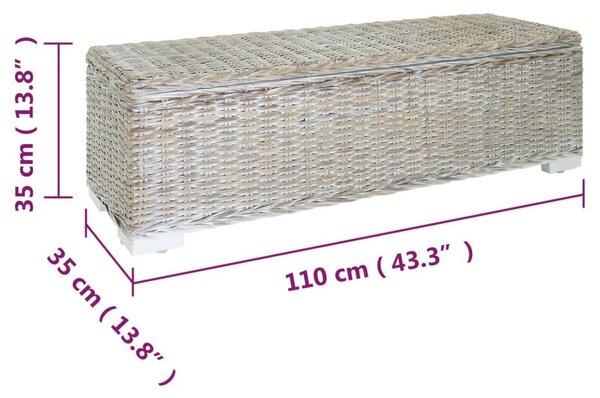 Fehér natúr kubu rattan és tömör mahagóni fa tárolódoboz 110 cm