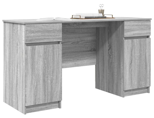 Asztal fiókkal polcokkal Szürke sonoma 140 x 49 x 76 cm Faanyag