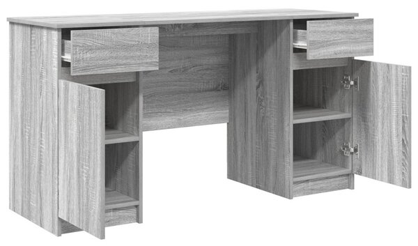 Asztal fiókkal polcokkal Szürke sonoma 140 x 49 x 76 cm Faanyag