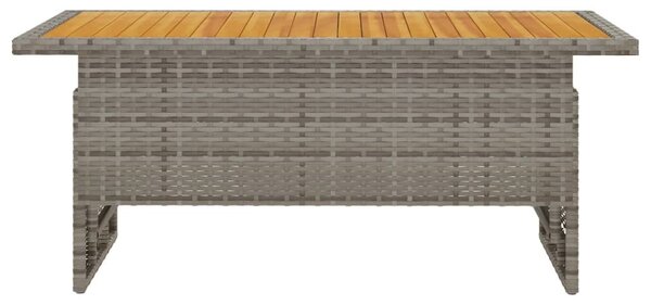 Szürke tömör akácfa és polirattan kerti asztal 100x50x43/63 cm