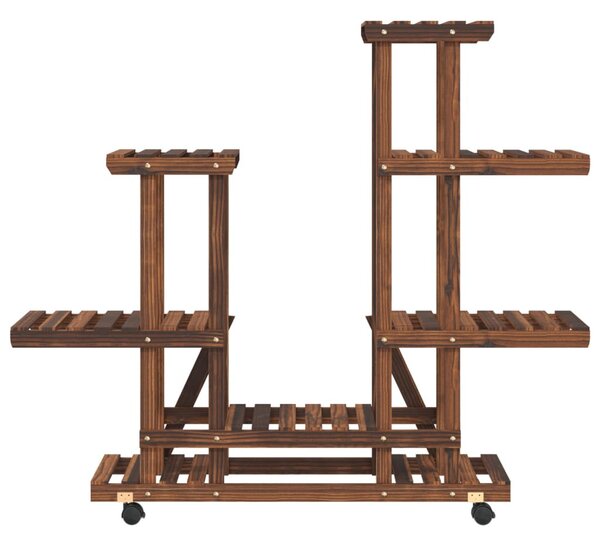 Tömör fenyőfa virágtartó állvány kerekekkel 95 x 25 x 101 cm