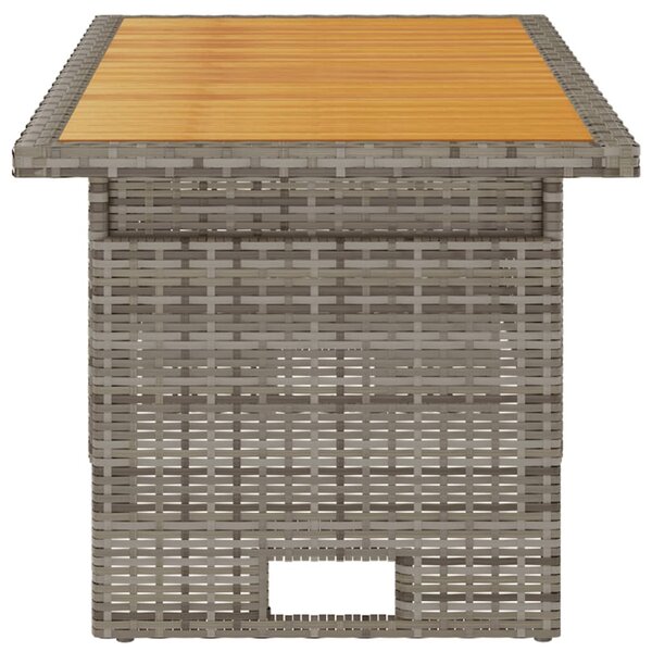 Szürke tömör akácfa és polirattan kerti asztal 100x50x43/63 cm