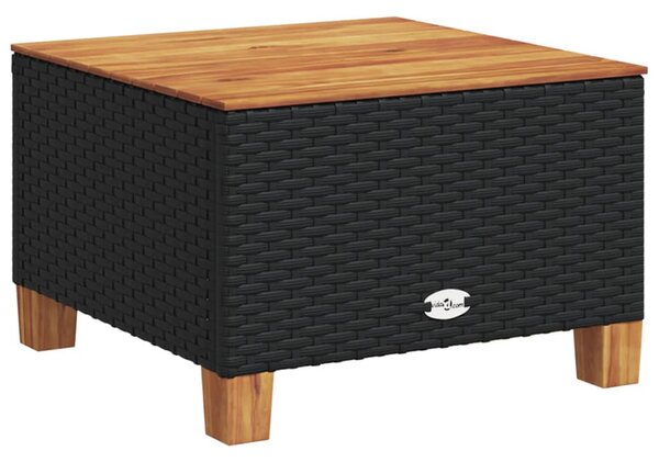 Fekete polyrattan és akácfa kerti asztal 55 x 55 x 36 cm