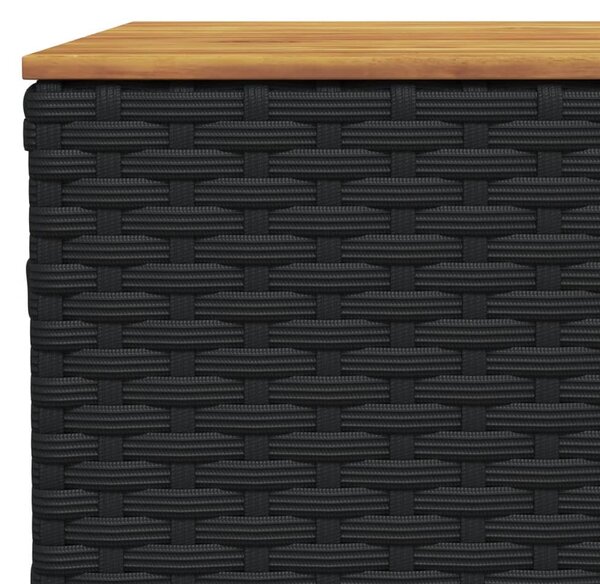 Fekete polyrattan és akácfa kerti asztal 55 x 55 x 36 cm