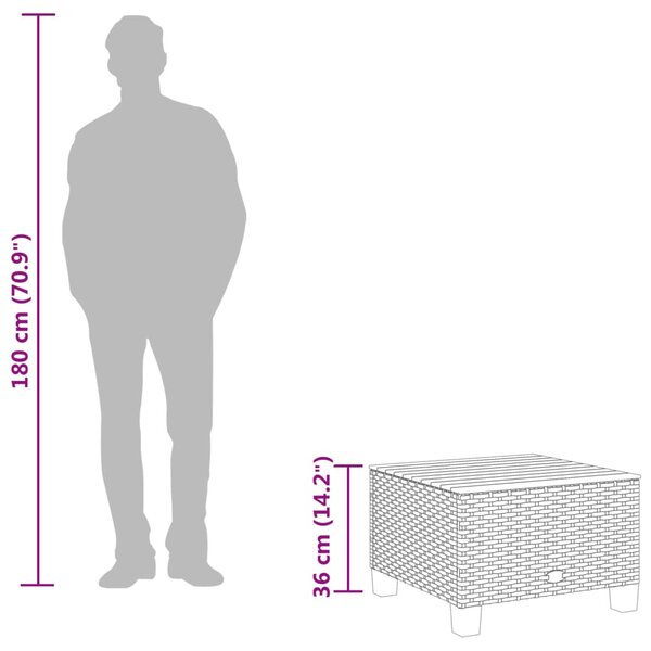 Fekete polyrattan és akácfa kerti asztal 55 x 55 x 36 cm
