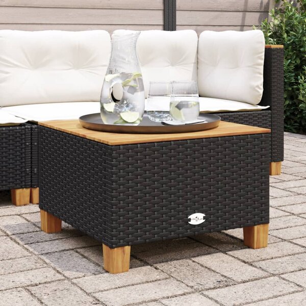 Fekete polyrattan és akácfa kerti asztal 55 x 55 x 36 cm