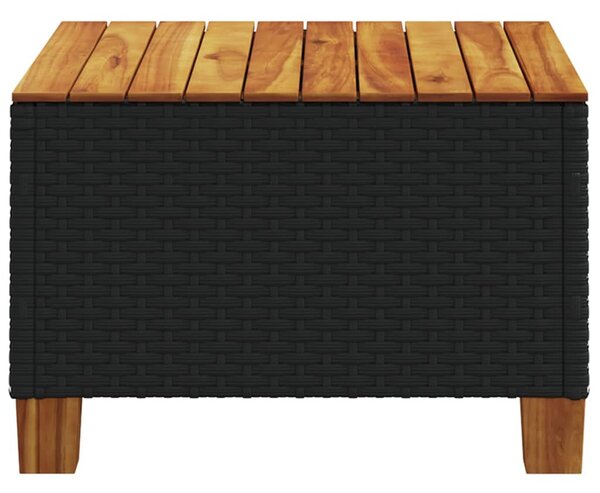 Fekete polyrattan és akácfa kerti asztal 55 x 55 x 36 cm