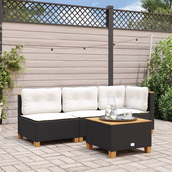 Fekete polyrattan és akácfa kerti asztal 55 x 55 x 36 cm